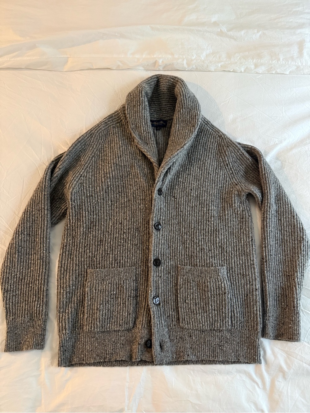 Brooks Brothers Ribbed Shawl Collar Cardigan - Heather Gray